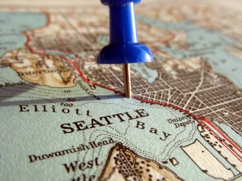 Pin drop of Seattle on map