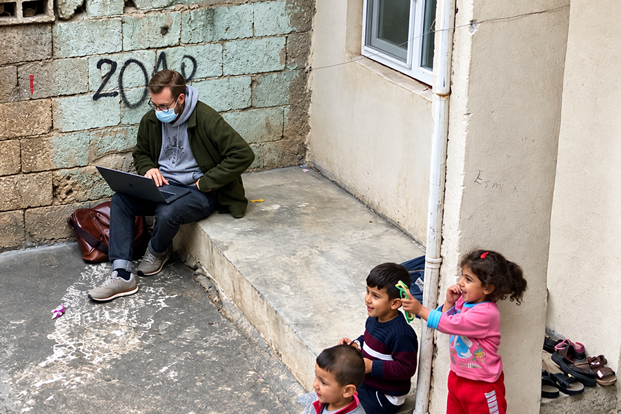 Sol Bondy on the set of Holy Spider in Jordan